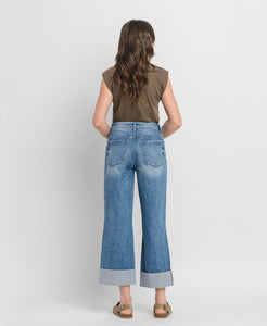 Super High Rise Double Cuffed Baggy Wide Jeans