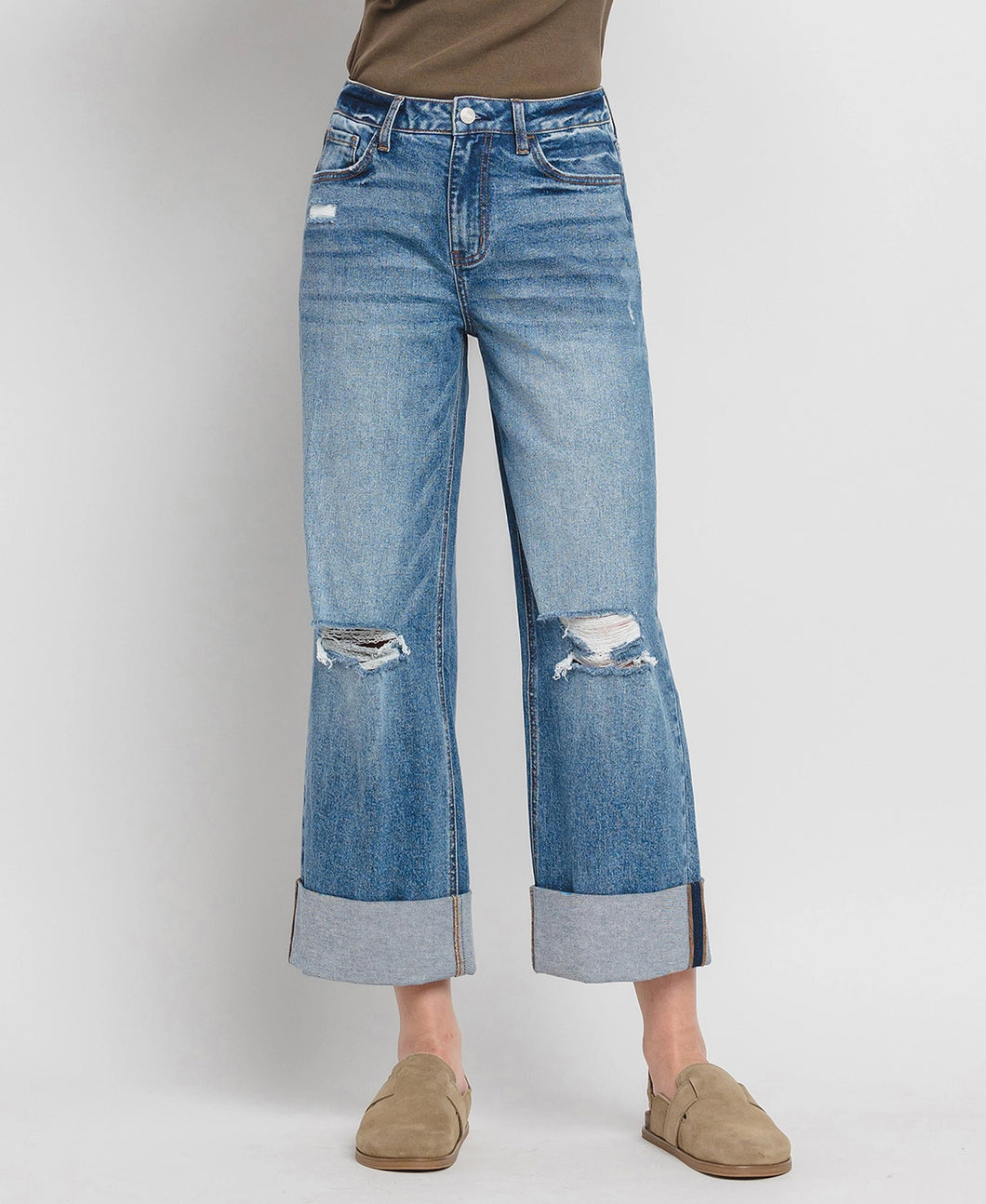 Super High Rise Double Cuffed Baggy Wide Jeans