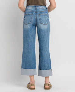 Super High Rise Double Cuffed Baggy Wide Jeans