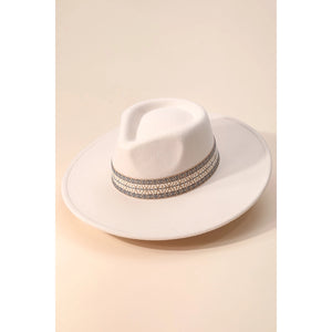 Flat Brim Boho Pattern Band Fedora Hat