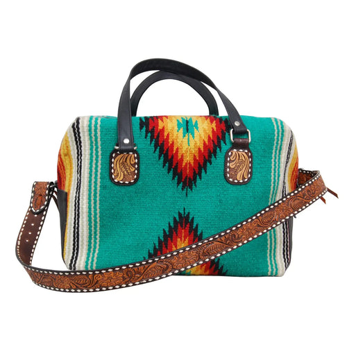 Weekender Bag – Woolen Bag With Hand Tooled Shoulder Strap Green