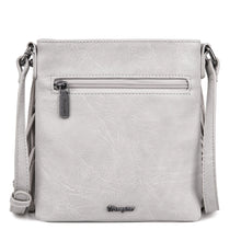 Load image into Gallery viewer, Wrangler Leather Fringe Jean Denim Pocket Crossbody - White