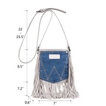 Load image into Gallery viewer, Wrangler Leather Fringe Jean Denim Pocket Crossbody - White