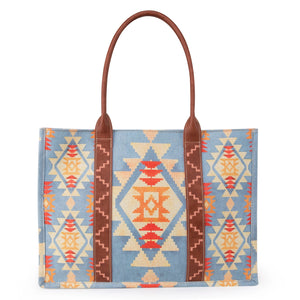 Wrangler Southwestern Pattern Dual Sided Print Canvas Wide Tote - Brown