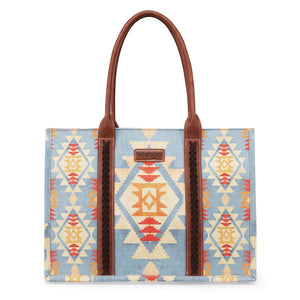 Wrangler Southwestern Pattern Dual Sided Print Canvas Wide Tote - Brown