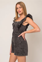 Load image into Gallery viewer, Black Ruffle Denim Romper