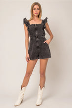 Load image into Gallery viewer, Black Ruffle Denim Romper