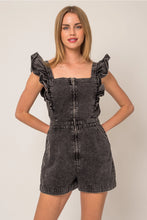 Load image into Gallery viewer, Black Ruffle Denim Romper