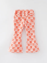 Load image into Gallery viewer, Girls Orange Bow Print Plaid Flared Jeans