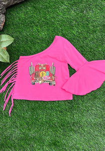 Hot Pink Cold Shoulder/Cowgirl Bell Sleeve