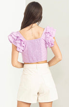 Load image into Gallery viewer, Lavender Almost Love Ruffle Sleeveless Crop Top