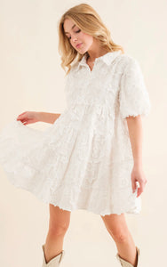 Textured Jacquard Star Embellished Mini Dress