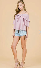 Load image into Gallery viewer, Lavender Off Shoulder Linen Blend Top