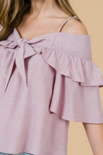 Load image into Gallery viewer, Lavender Off Shoulder Linen Blend Top