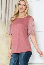 Load image into Gallery viewer, Embossed Mesh Bubble Sleeve Knit Top