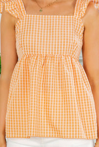Ruffle Sleeve Tie Back Gingham Top