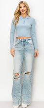 Load image into Gallery viewer, Button Fly Distressed Light Wash Jeans