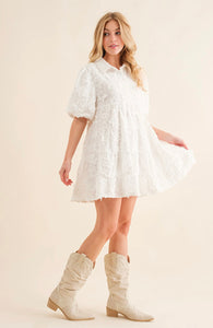 Textured Jacquard Star Embellished Mini Dress