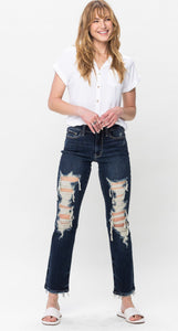 Judy Blues Distressed Dark Wash Capri Jeans