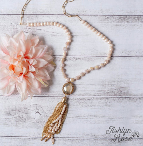 *Restock* Rosé All Day Clear Crystal Tassel Pendant On Linked Chain Beaded Necklace