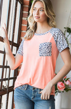 Load image into Gallery viewer, Neon Coral Solid and Animal Print Top