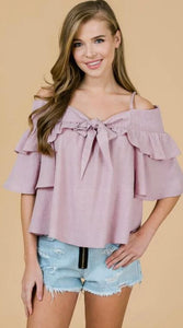 Lavender Off Shoulder Linen Blend Top