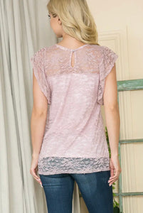 Stretch All Over Lace Flutter Sleeve Blouse