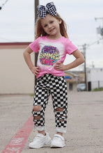 Load image into Gallery viewer, Black/White Checker Printed Distressed Denim Pants