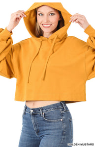 French Terry Drop Shoulder Cropped Hoodie