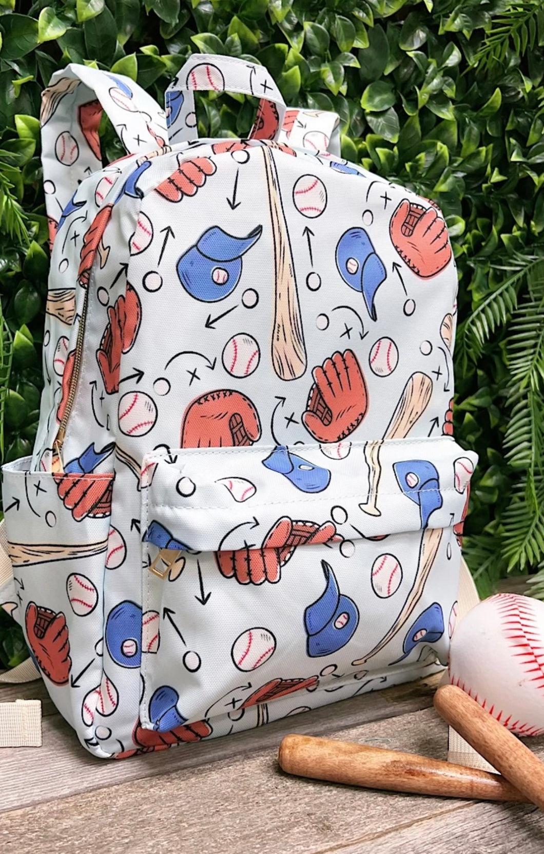 Lt. Blue Baseball Printed Medium Size Backpack