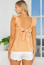 Load image into Gallery viewer, Ruffle Sleeve Tie Back Gingham Top