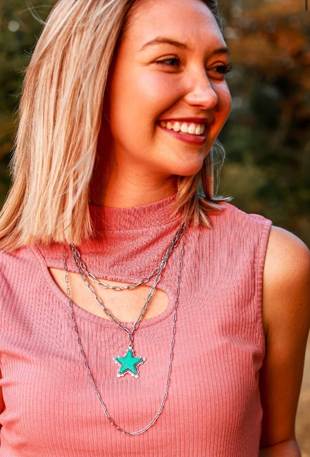 Turquiose Star Three Layer Silver Necklace