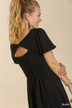 Load image into Gallery viewer, Black Linen Blend Puff Sleeve Dress