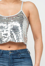 Load image into Gallery viewer, Silver Sequins Spaghetti Strap Crop Top