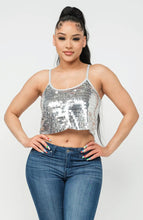 Load image into Gallery viewer, Silver Sequins Spaghetti Strap Crop Top
