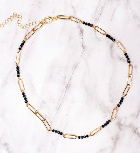 *Restock* Meet Me At The Gala Black Crystal Beads Paperclip Gold Chain Necklace