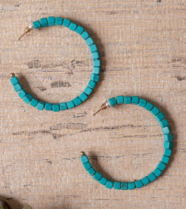 r Blame It On My Roots Turquoise Square Beaded Hoops