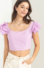 Load image into Gallery viewer, Lavender Almost Love Ruffle Sleeveless Crop Top