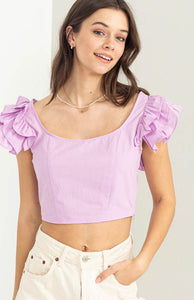 Lavender Almost Love Ruffle Sleeveless Crop Top