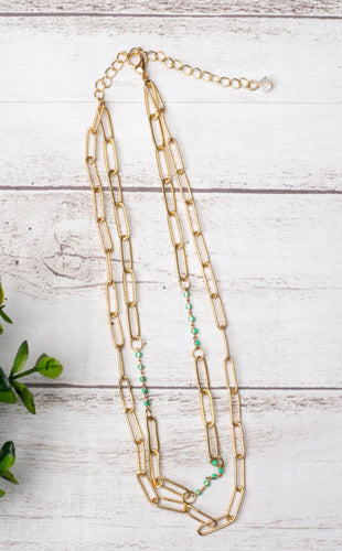 *Restock* Don't Call Me Honey Turquoise Bead Gold Linked Chain Necklace