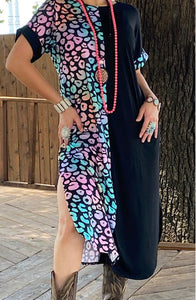 Multi Color Leopard & Black Half Maxi Dress