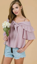 Load image into Gallery viewer, Lavender Off Shoulder Linen Blend Top