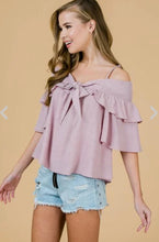 Load image into Gallery viewer, Lavender Off Shoulder Linen Blend Top