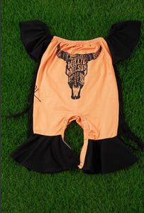 Bull Skull Side Fringe Baby Romper