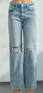 Button Fly Distressed Light Wash Jeans