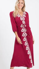 Load image into Gallery viewer, Burgundy Floral Embroidery Dress