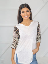 Load image into Gallery viewer, Chai Latte Kinda Day, White Mixed Print Half Sleeve Top