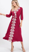Load image into Gallery viewer, Burgundy Floral Embroidery Dress