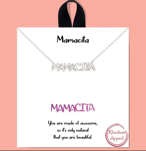 Rhodium Dipped Mamacita Charm Necklace