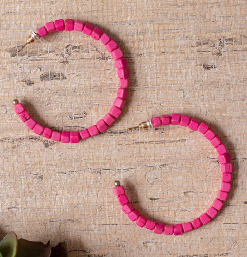 *Restock* Blame It On My Roots Bright Pink Square Beaded Hoops